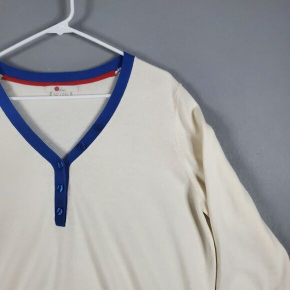 Boden Wiltshire Colorblock V-Neck Sweater Womens US 16/18 Ivory Blue Red - Picture 2 of 11